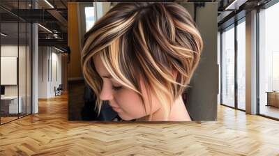 blonde hair Gingerbread Caramel highlight Color pixie haircut  Wall mural