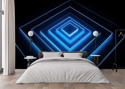 blue glowing geometric shape on black background, scientific and futuristic Wall mural