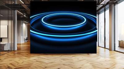 blue glowing geometric shape on black background, scientific and futuristic Wall mural