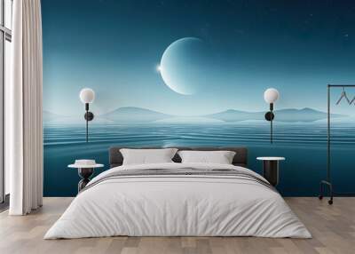 bright moon over the sea surface at night  Wall mural