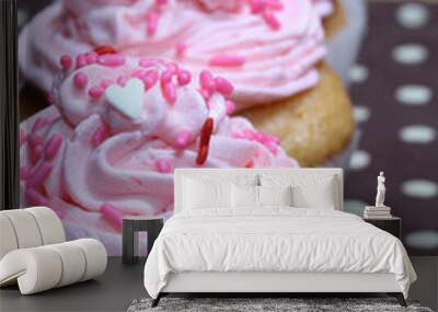 Three Cupcakes with Pink Icing and Sprinkles Wall mural