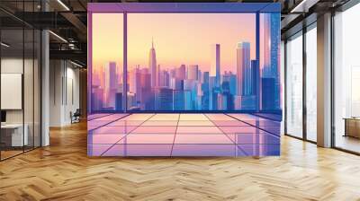 flat illustration of modern city skyline background  Wall mural