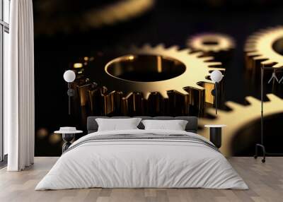 golden gear wheels  technological background Wall mural