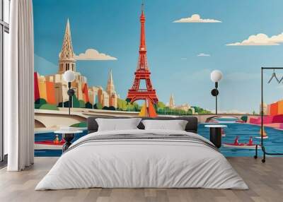 Paris city skyline paper-cut style art poster Wall mural