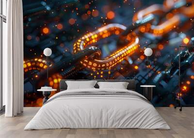 technological and futuristic background of blockchains Wall mural