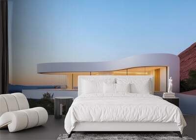 White luxury modern villa in desert at sunset, designed in streamlines Wall mural