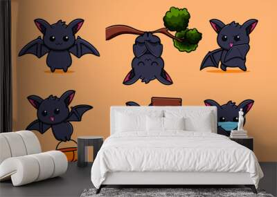 set of cute bat design Wall mural