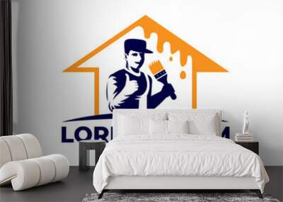 Home Service Painter  with Brush Logo Vector Icon Illustration Wall mural