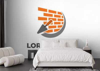 Plastering Cement Brick Wall with Pock Logo Vector Icon Ilustration, Brick Wall Plaster Logo Icon Wall mural