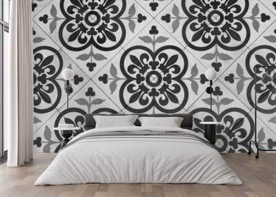 Black and White Vintage Floor Tile  Wall mural