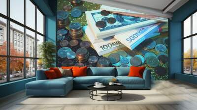 Money and coins.Dollars and Euros.Banking and financial concept.Savings Wall mural