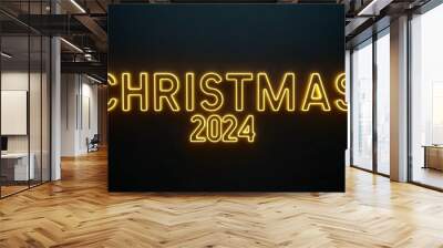 christmas 2024 word lettering with yellow glow on plain black dark background Wall mural