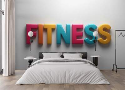 Fitness word 3d colorful lettering on plain white background Wall mural