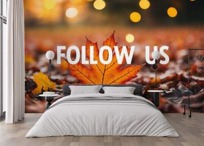 Follow Us lettering on autumn nature concept blurred lights bokeh background Wall mural