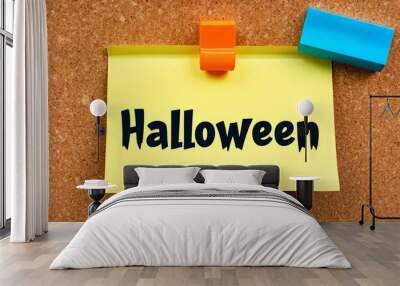 halloween word written on a note sticky on corkboard Wall mural