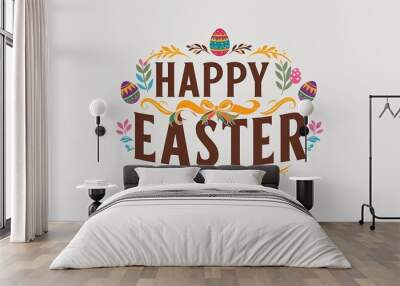 happy easter decorative design lettering on plain white background Wall mural