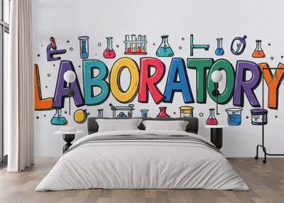 Laboratory colorful hand drawn lettering art design on plain white background Wall mural