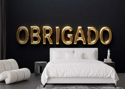 obrigado word gold metallic shiny lettering on plain black background Wall mural