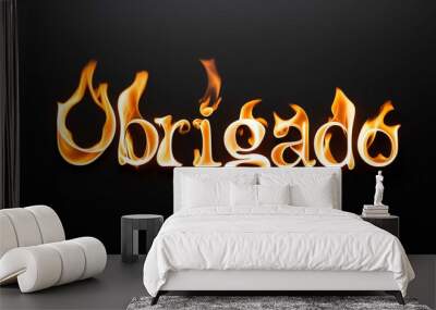 obrigado word made of fire flame on black background Wall mural