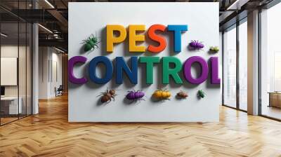 Pest Control word 3d colorful lettering on plain white background Wall mural