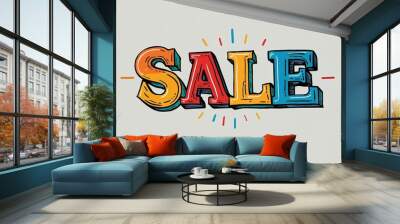 sale colorful hand drawn lettering art design on plain white background Wall mural