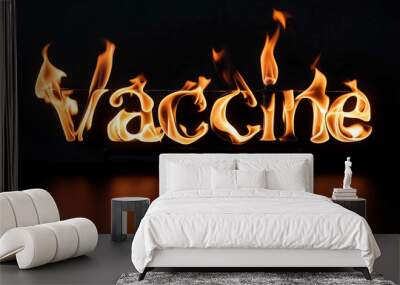 vaccine word made of fire flame on black background Wall mural