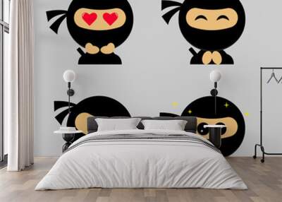 Four cute ninja face icons for sticker or mascot Wall mural