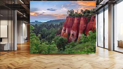 Roussillon, Provence, France: landscape at dawn of the ochre rocks and the valley in the nature park of Luberon Wall mural