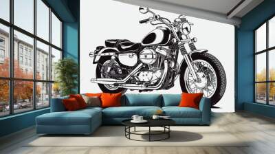 Stylish black and white graphic illustration of a chopper motorcycle Wall mural