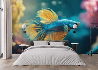 Blue and Yellow Betta Fish Wall mural