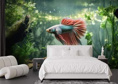 Colorful Betta Fish in Aquascape Wall mural