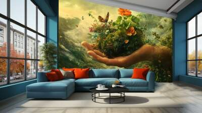 Nature's Embrace: A Handful of Life Wall mural