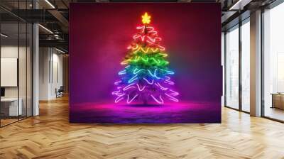 Neon Rainbow Christmas Tree Wall mural