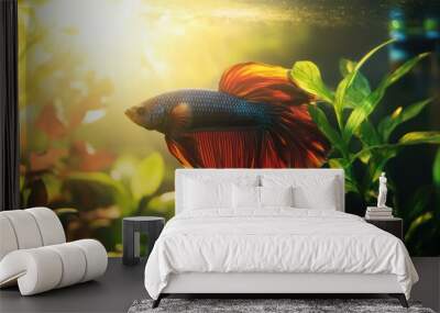 Siamese Fighting Fish in Aquarium Wall mural