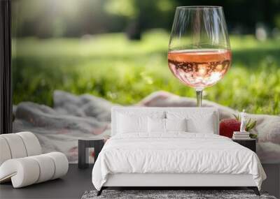 Summer Picnic with Wine and Strawberries Wall mural