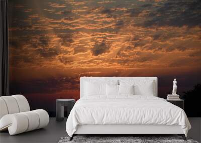 Dusk, Sunset Sky Clouds in the Evening with colorful Orange, Yellow, Pink and red sunlight and Dramatic storm clouds on Twilight sky, Landscape horizon Wall mural