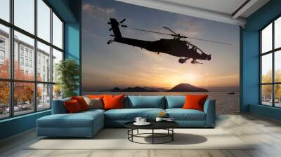 attack helicopter on the sun set Wall mural