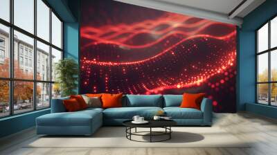 An abstract red digital wave pattern creates an atmosphere of energy and power in this high-tech image Wall mural