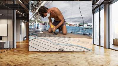 wood working on sailign boat Wall mural