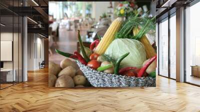 Vegetables in basket st restaurant Wall mural