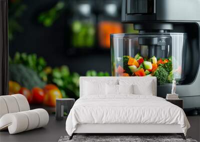 A food processor chopping vegetables efficiently, preparing ingredients for a nutritious meal Wall mural