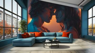 couple kissing in the sunset Wall mural