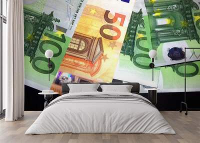 banknotes on back leather background Wall mural