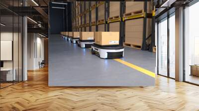 Autonomous Robot transportation in warehouses, Warehouse automation concept Wall mural