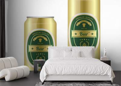 Beer can with beer label vector, with water drops Wall mural