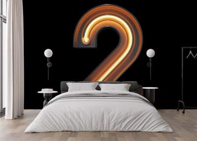 Number 2, Alphabet made from Neon Light with clipping path. 3D illustration Wall mural