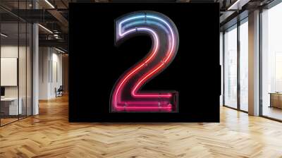 Number 2, Alphabet made from Neon Light with clipping path Wall mural