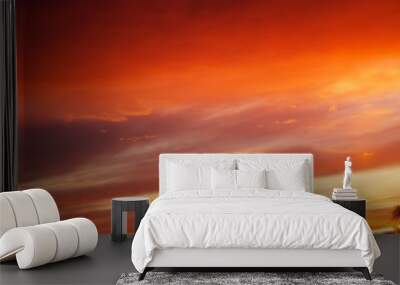 Fiery orange sunset sky. Beautiful sky. Wall mural