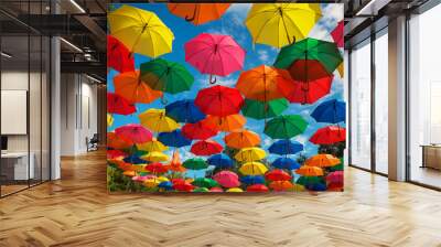 lots of colorful umbrellas in the sky. city decoration Wall mural