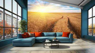 Meadow of wheat. Beautiful landscape. Wall mural